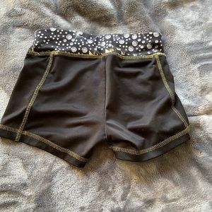 justice spandex shorts black with gold seams